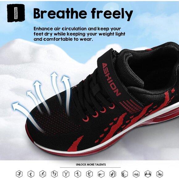 Kids 3208-black Red Running Breathable Lightweight Non Slip Comfortable Sneakers - Picture 3 of 7